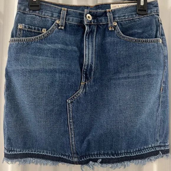 Rag & Bone Jean Skirt 27 Womens Blue Denim Dive Short Fring Hem Cotton Mini - Picture 1 of 5